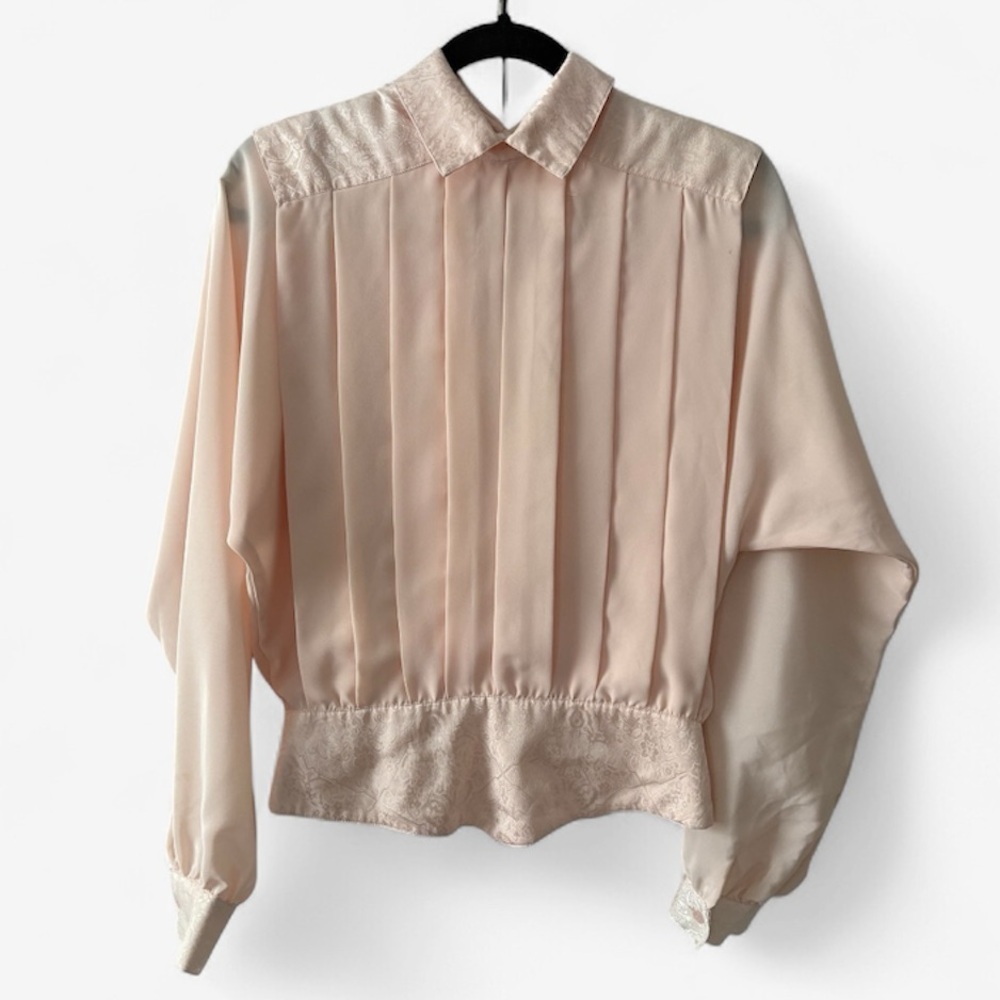 Vintage Pleated Satin Blouse in Soft Pink
